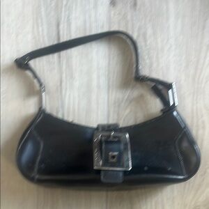 Chic Black Leather Shoulder Bag with Silver Buckle